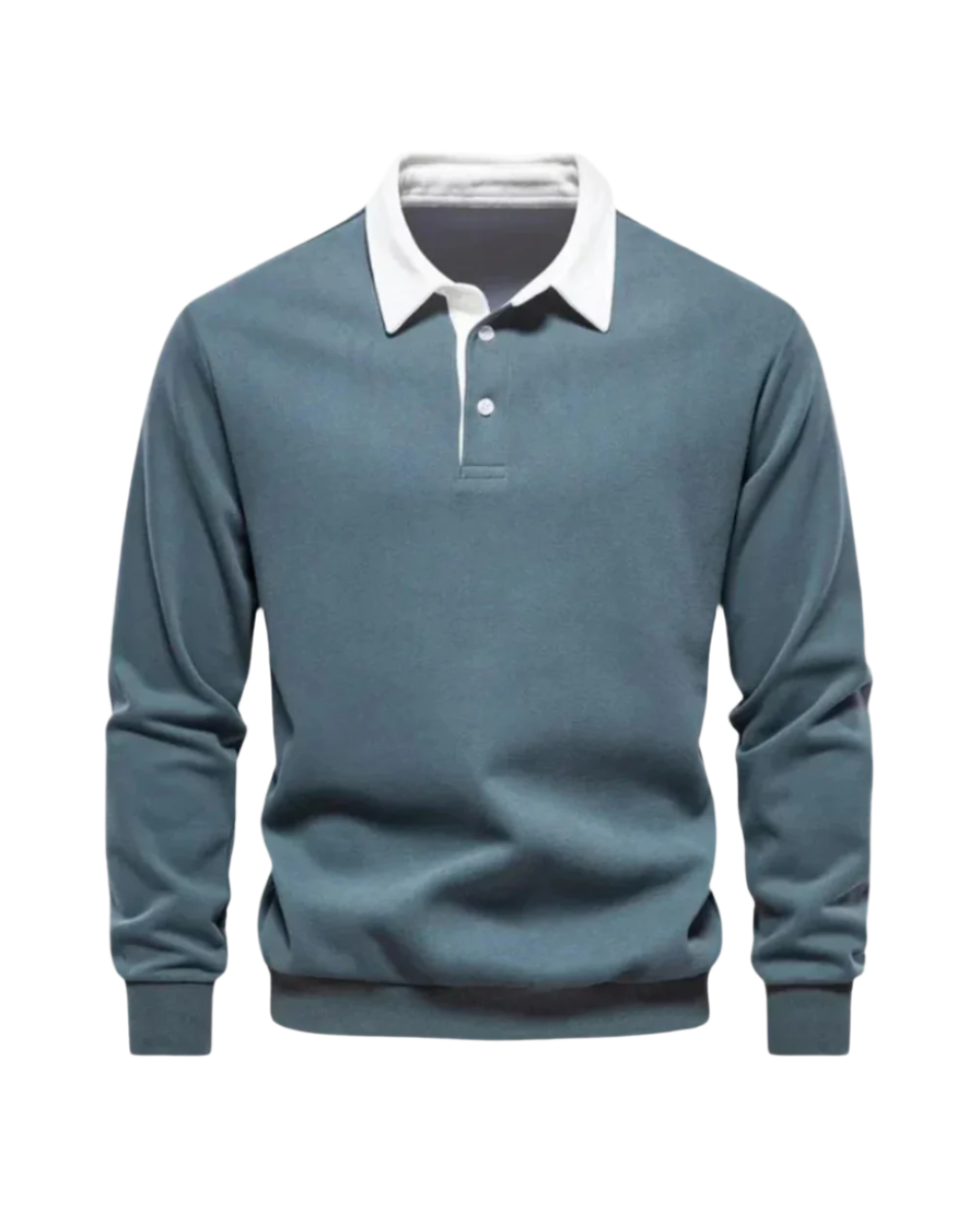 Mann trägt bequemes Langarm Poloshirt. Perfekt als elegantes Layering-Oberteil für Smart Casual im Herbst/Frühling.