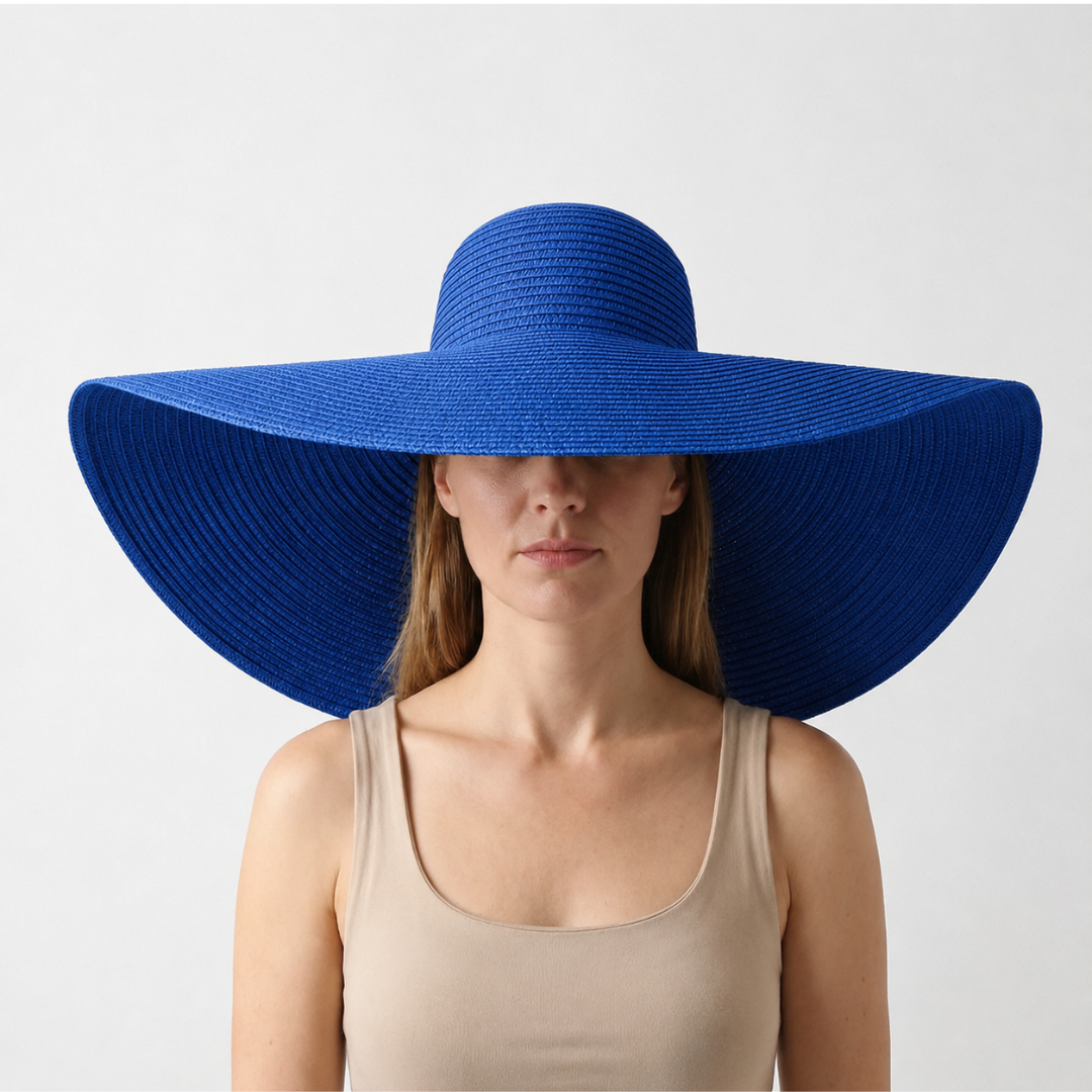 Khakifarbener Damen Reisehut, XXL. Faltbar, breite Krempe. Praktischer UV-Schutz für unterwegs.