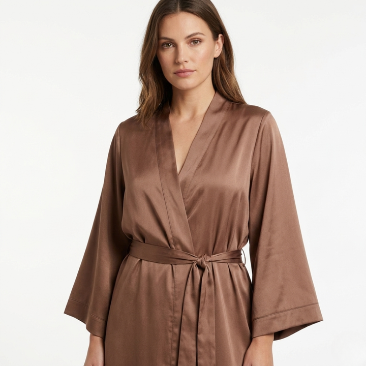Flauschiger langer Wickel-Bademantel für Damen, weich und warm, ideal für gemütliche Abende zuhause.