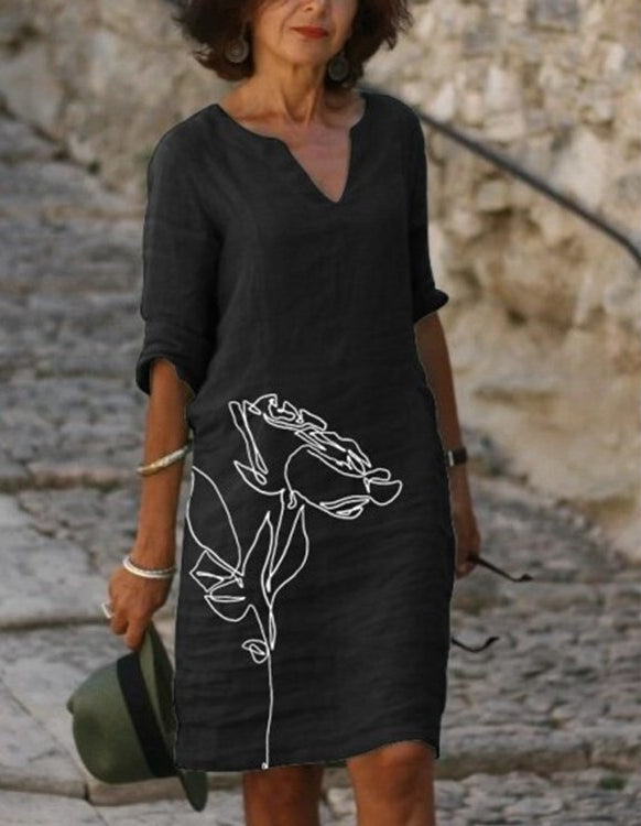 Leichtes Damen Blumen Midi-Kleid mit V-Ausschnitt, perfekt als Sommerkleid & Strandkleid.