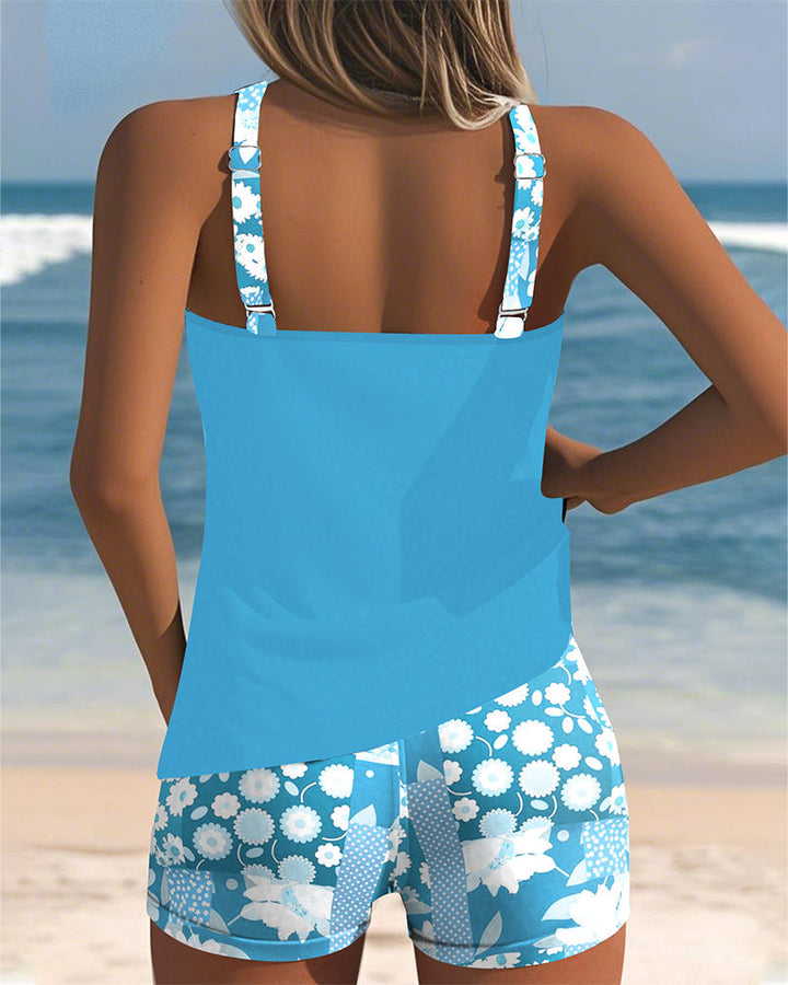 Blaues Damen Bikini Set, hoher Schnitt, figurfreundlich, elastisch, perfekte Bademode für den Urlaub.