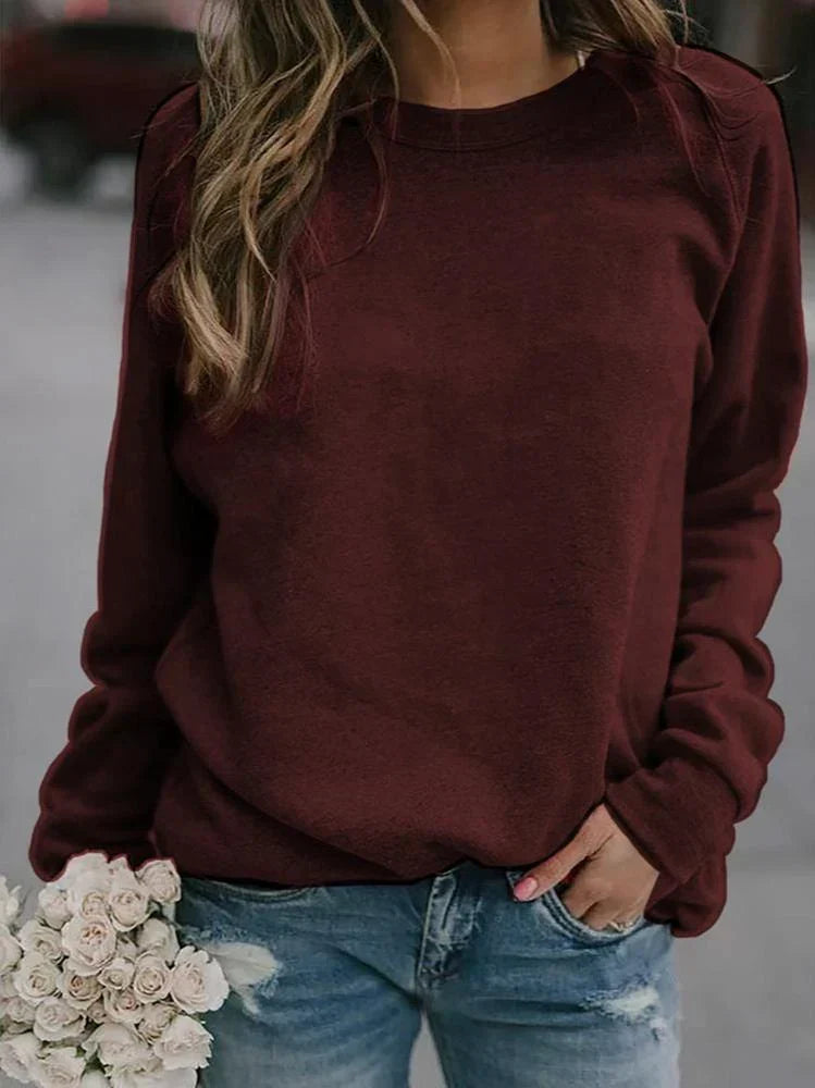 Schlichtes Damen Sweatshirt mit Rundhals. Komfortabler und stilvoller Casual Pullover für den Herbst.