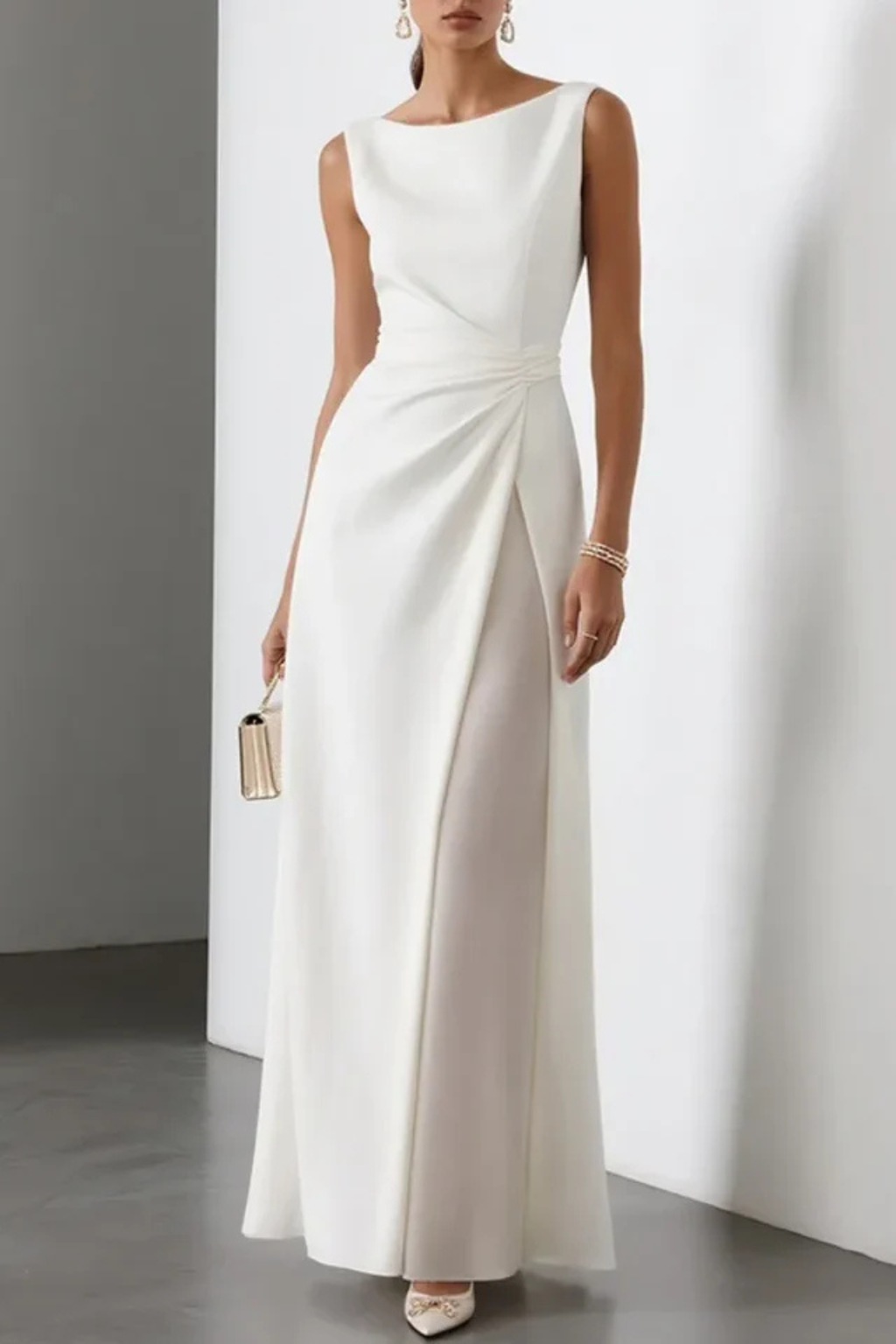 Wickelkleid Damen Maxikleid ärmellos, ideal als festliches Sommerkleid oder elegantes Abendkleid für Gäste.