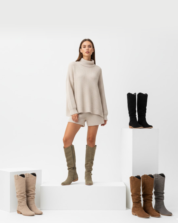 Nahaufnahme: Warme Damen Winterstiefel, gefüttert mit kuscheligem Material.