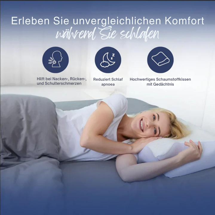 Gesundes Nackenkissen, ergonomisch geformt, fördert einen erholsamen, schmerzfreien Schlaf.