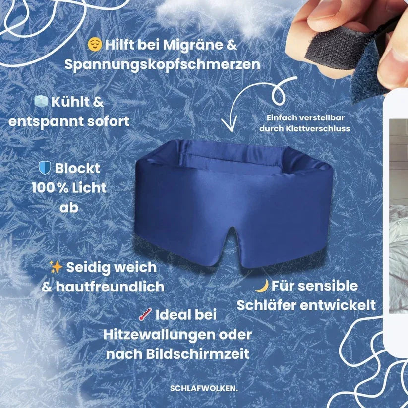 Weiche, komfortable Schlafmaske mit Kühleffekt. Optimale Schlafhilfe für ungestörten Schlaf & Erholung.