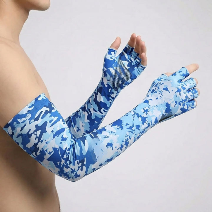 Halbfinger Kühlärmel mit UV-Schutz & Grip, aus Icesilk, für Sport & Freizeit im Freien.