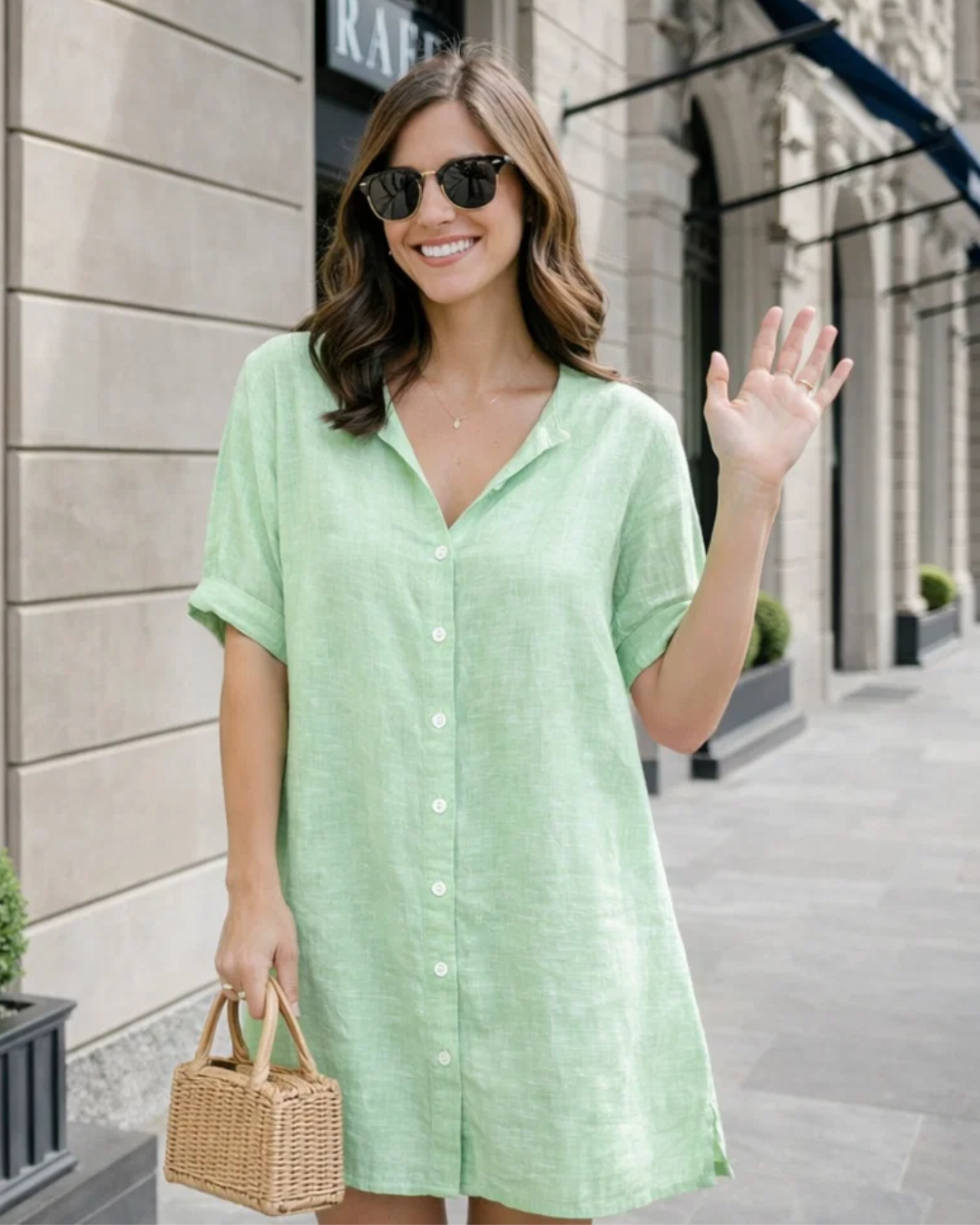 Bequemes Damen Sommerkleid mit V-Ausschnitt, kurzen Ärmeln und Knotendesign, ideal für Strand.