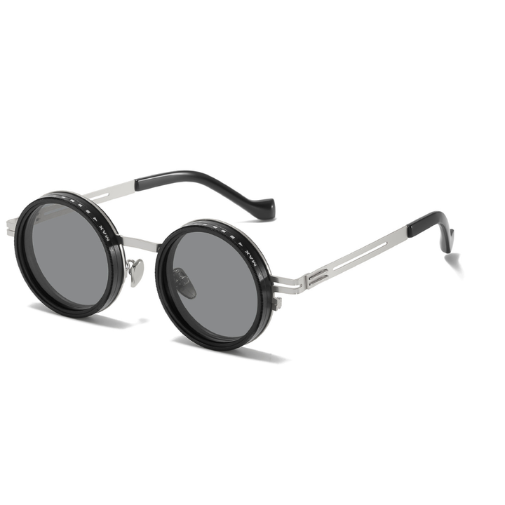 Robuste runde Steampunk-Sonnenbrille, unisex, mit Dimmfunktion, polarisiert & UV400-Schutz.