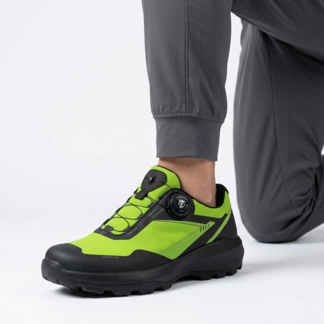 Atmungsaktiver wasserdichter Herren Wanderschuh, mit Knöchelstütze für Komfort auf Trails.
