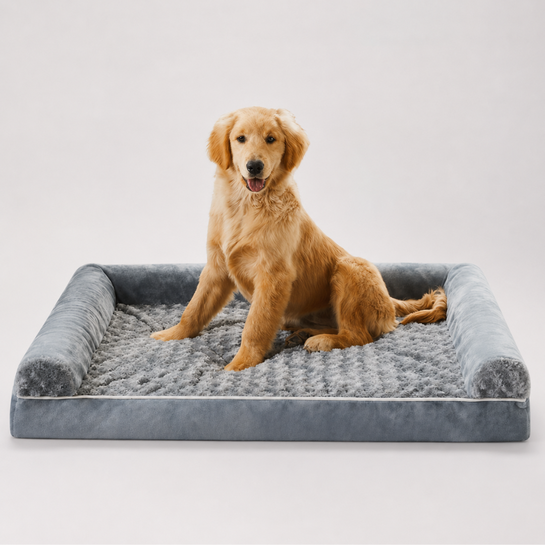 Bequemes orthopädisches Hundebett für Grosse Hunde. Waschbares Haustierbett in Grau für gesunden Schlaf.