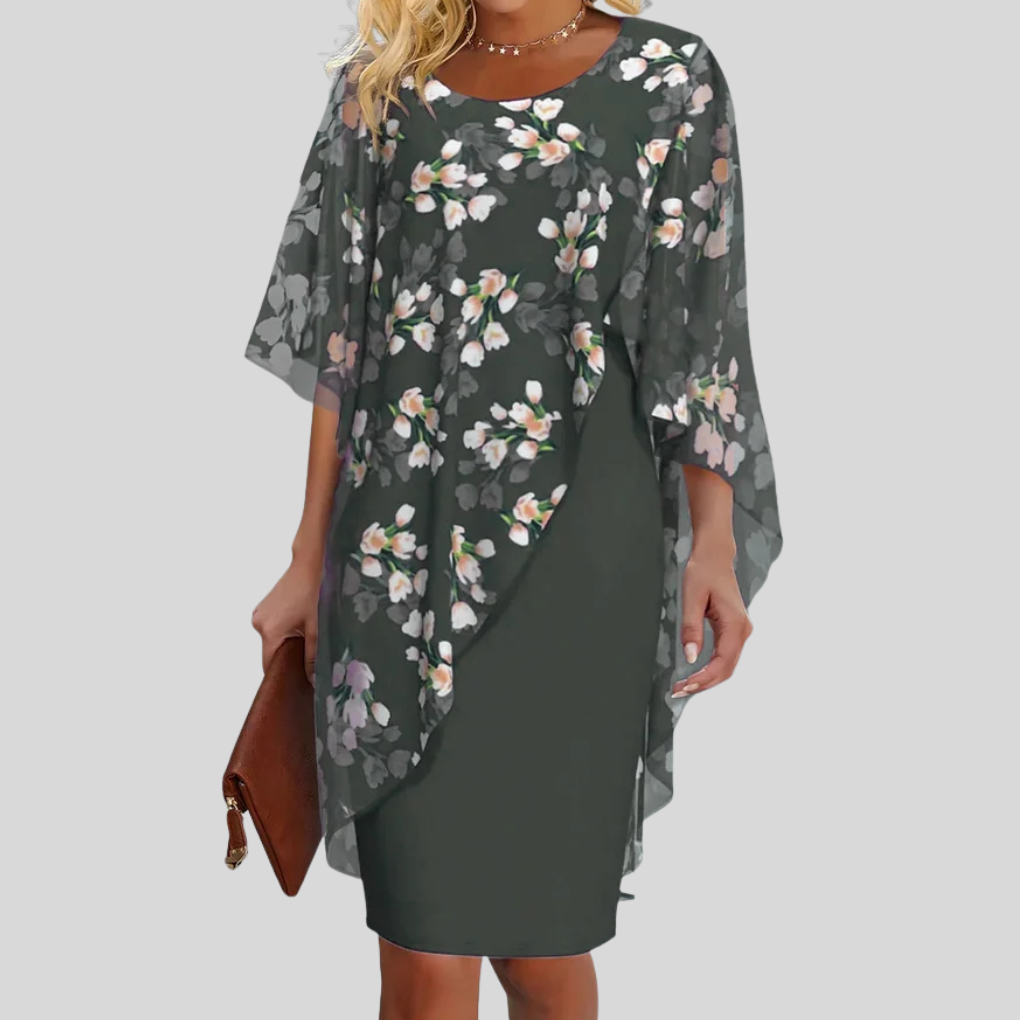 Modisches Damen Übergangs-Midikleid, tailliert und elegant, mit praktischer Knopfleiste und Kurzarm.