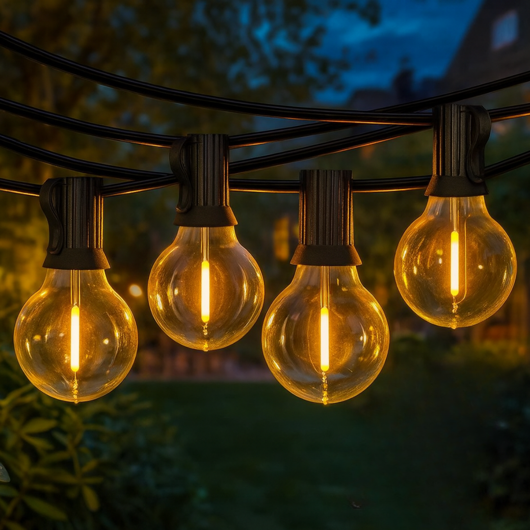 Gemütliche Gartenbeleuchtung: SolaraGlow LED-Terrassenlichterkette für Balkon, Patio und Veranda.