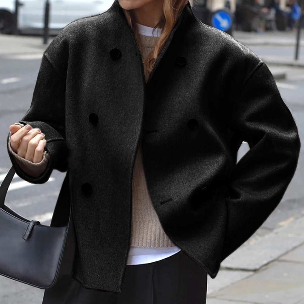 Modische Damen Übergangsjacke im Vintage-Stil. Warme Herbstjacke oder Winterjacke in Grau, Braun oder Schwarz für Frauen.