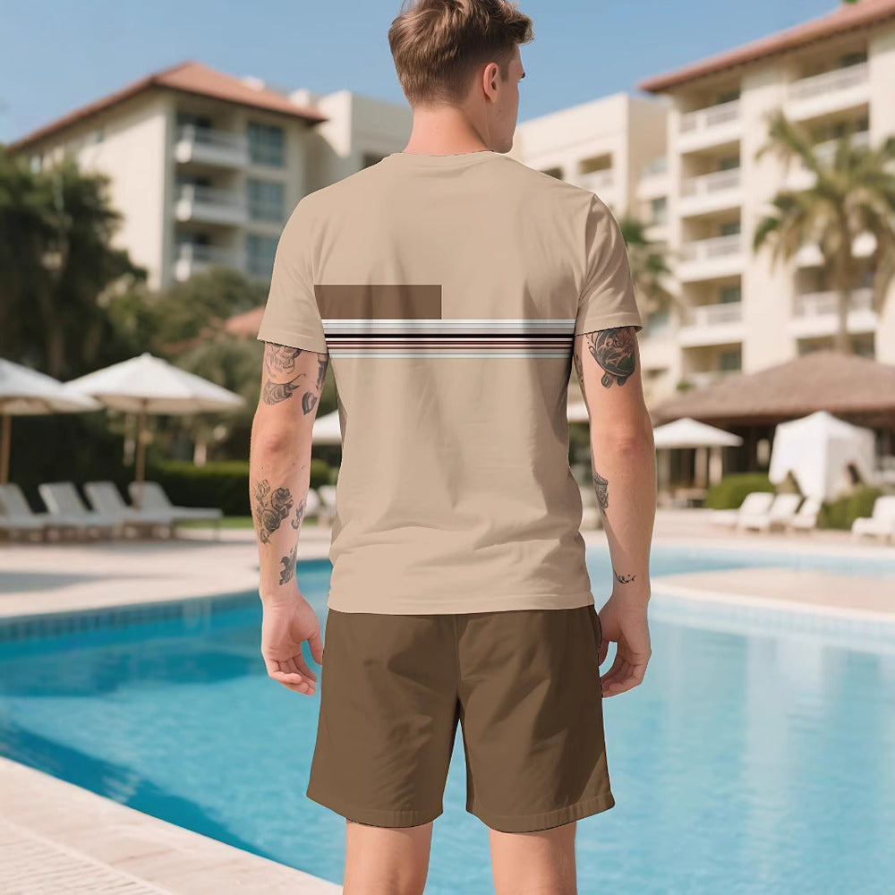 Modisches Herren Kurzarmset (Shorts, Rundhals) in Weiß mit Cartoon-Print. Bequemes, atmungsaktives Sommeroutfit für Männer.