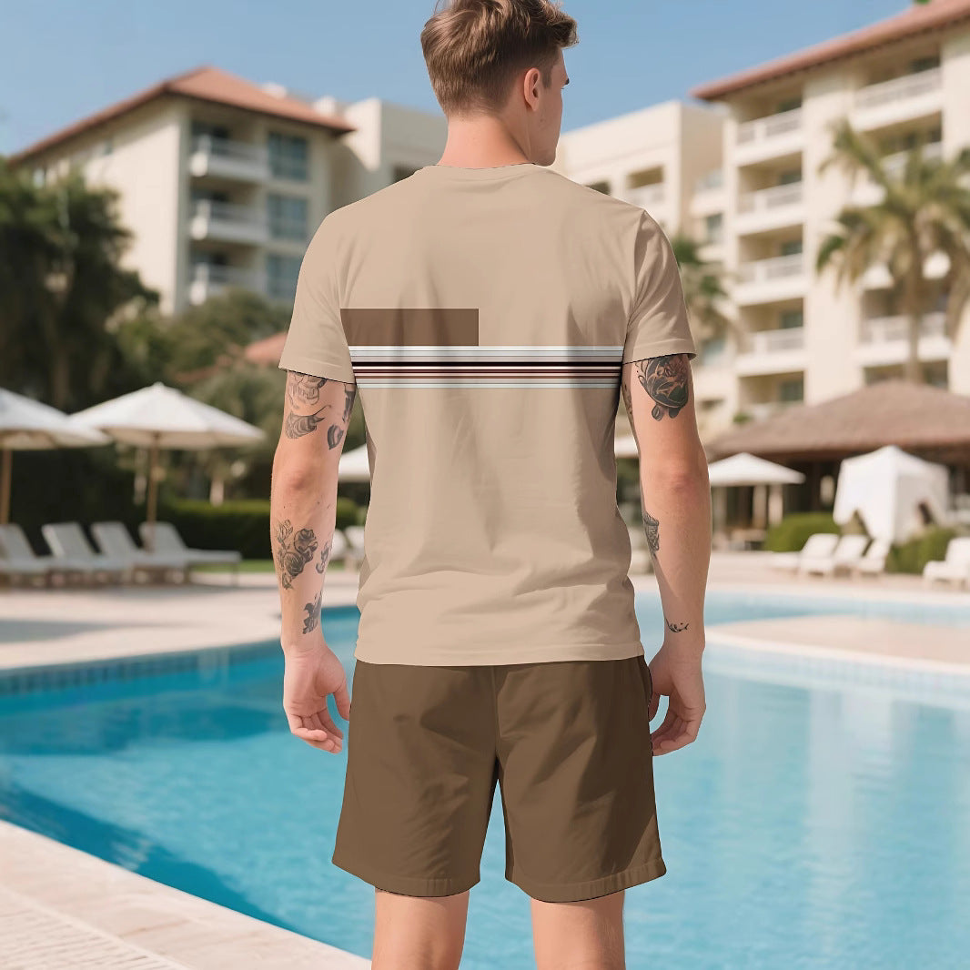 Modisches Herren Kurzarmset (Shorts, Rundhals) in Weiß mit Cartoon-Print. Bequemes, atmungsaktives Sommeroutfit für Männer.