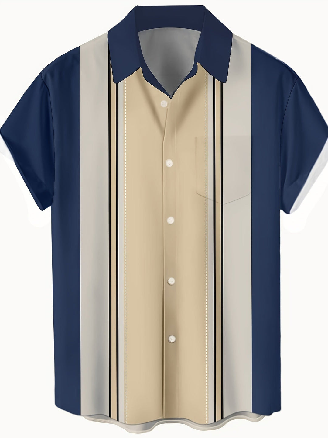 Gestreiftes Herrenhemd im Retro-Stil, Kurzarm-Bowlinghemd, vielseitig für Sommer und Freizeit.