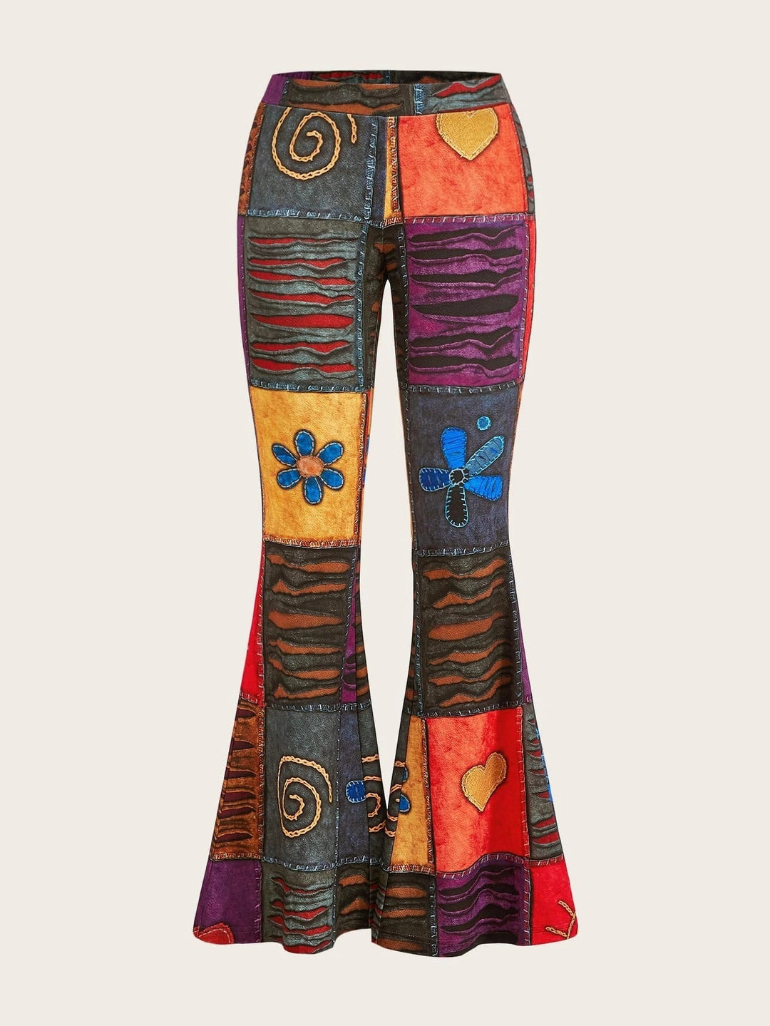 Modische Damen Bootcut-Hose mit einzigartigem abstraktem Print. Perfekt für einen lässigen Statement-Look.