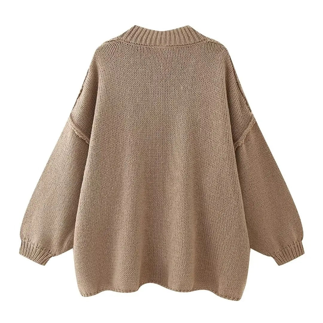 Komfortable Damen Oversized Strickjacke mit Knopfleiste & weiten Ärmeln für lässige Freizeit-Looks.