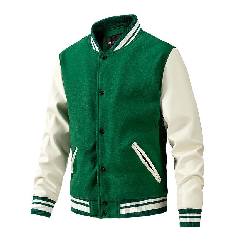 Stylische Colorblock-Herrenjacke mit langen Ärmeln und geripptem Saum für den Frühling. Freizeit-Chic.