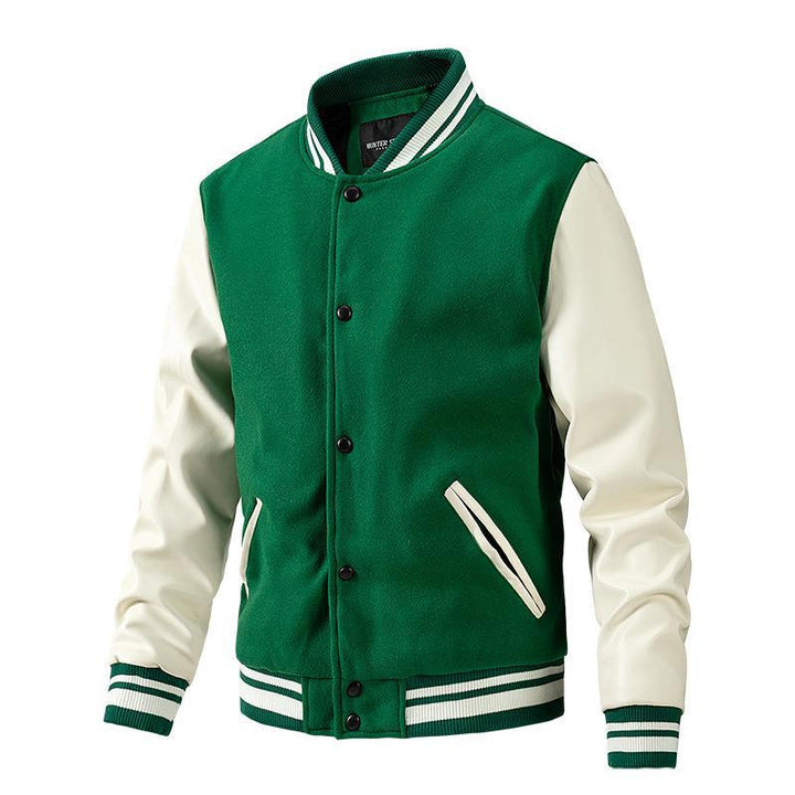 Stylische Colorblock-Herrenjacke mit langen Ärmeln und geripptem Saum für den Frühling. Freizeit-Chic.
