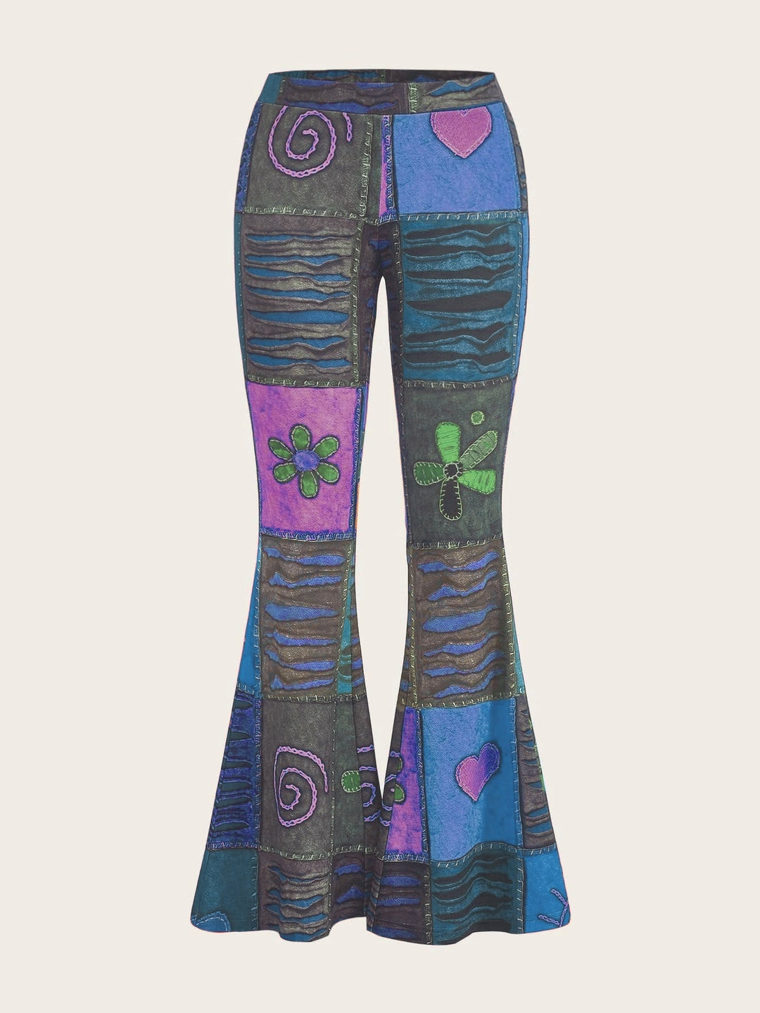 Vielseitige Damen Bootcut-Hose mit auffälligem abstraktem Muster. Perfekt für diverse Anlässe.