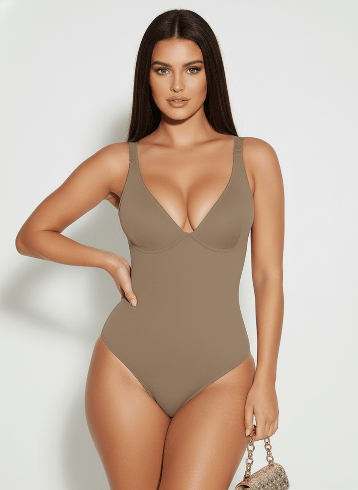 Nahtloser Damen Formwäsche Bodysuit, glättet die Figur perfekt. Mit tiefem V-Ausschnitt für einen femininen Look.
