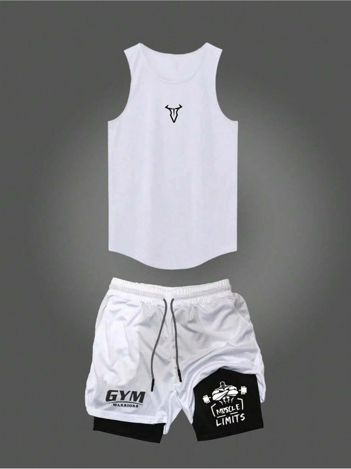 Herren Fitness Tanktop und Shorts Set, ideal für Gym & Training, atmungsaktive Sportbekleidung.