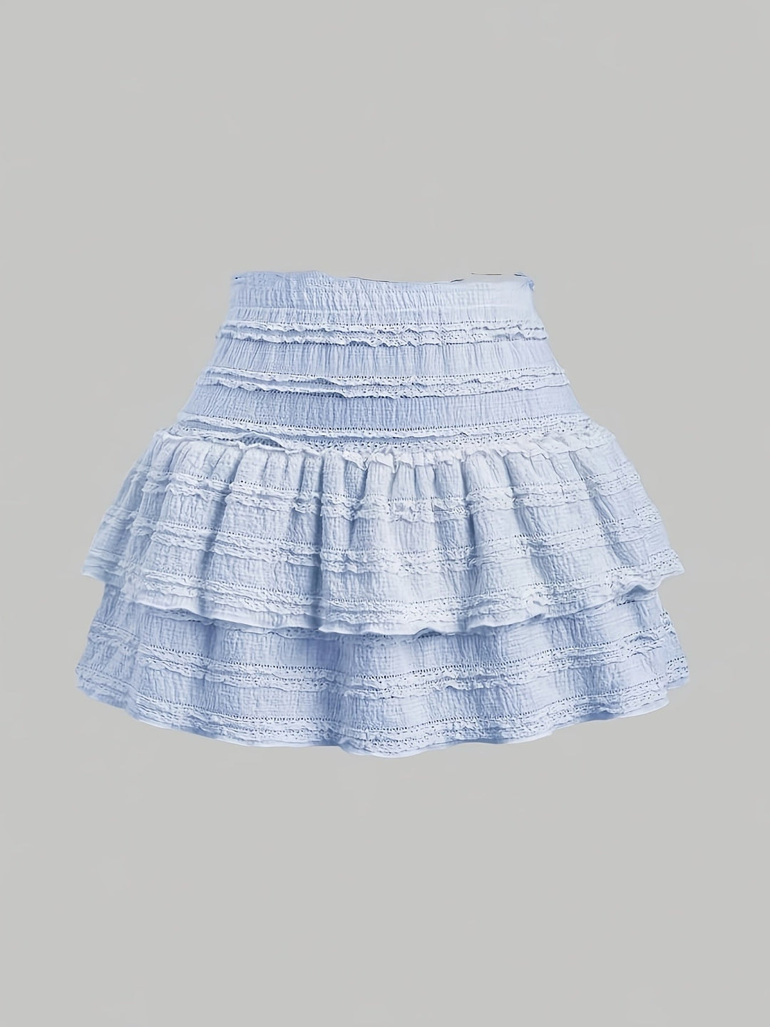 Luftiger Damen Sommer Minirock mit elastischem Bund, gestuft und mit Rüschen – perfekt für Festival-Looks.