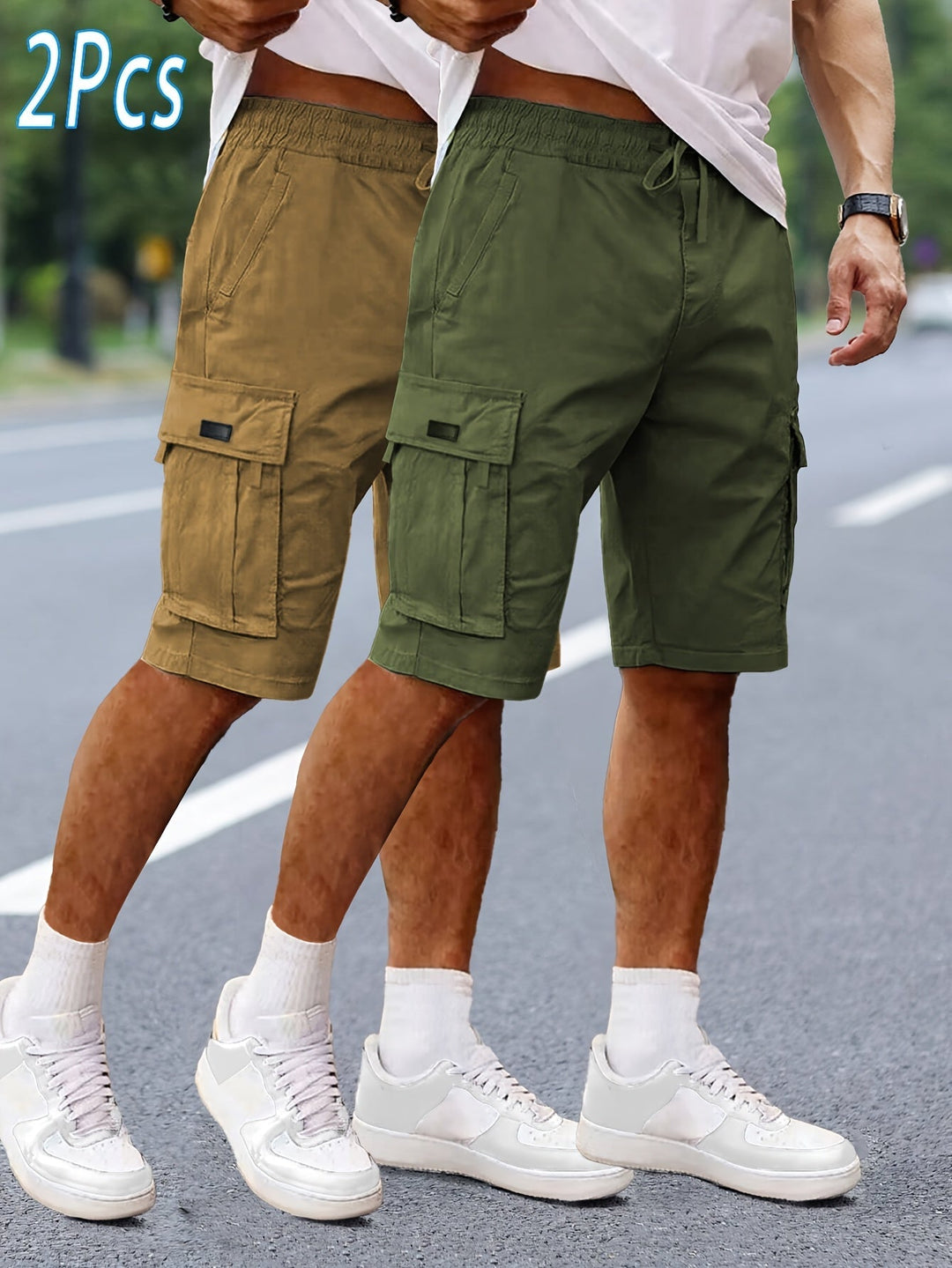 Herren Cargo Shorts 2er-Pack, lässige Outdoor Bermuda für Freizeit und Sport.
