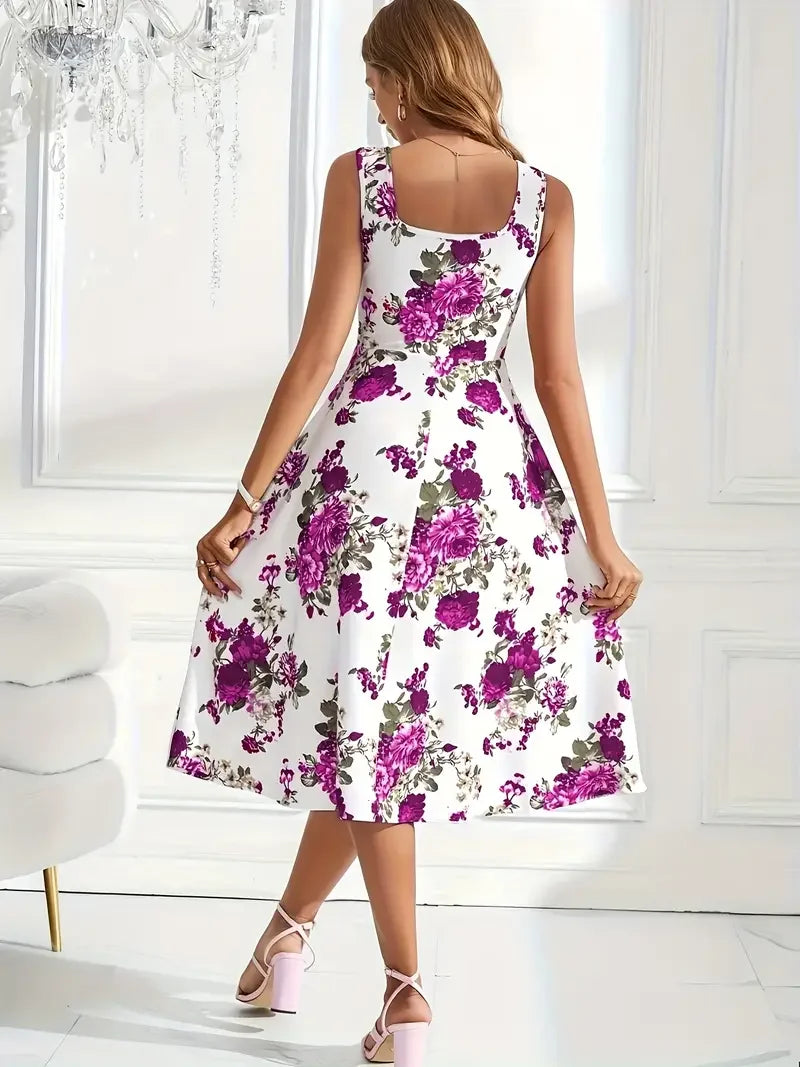 Damen Midi-Kleid, ärmellos, mit floralem Design – elegant und angenehm zu tragen.