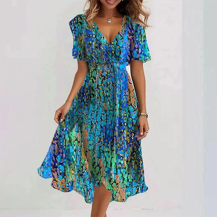 Elegantes, leichtes Damen Kurzarmkleid in Blau für Sommer, Freizeit & festliche Anlässe.