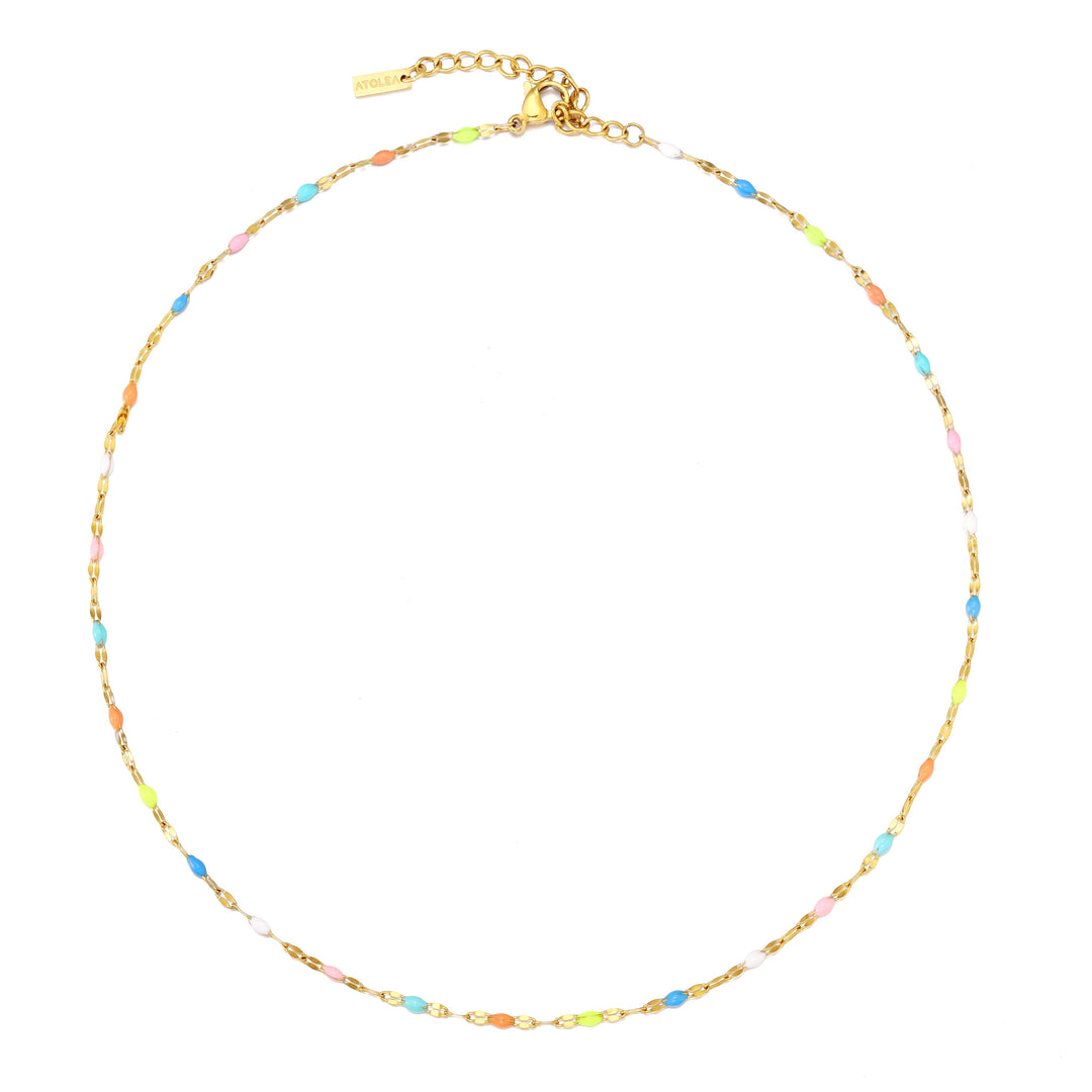Damen Regenbogen Choker Halskette mit leuchtenden Emaille-Farben, hypoallergen und robust.
