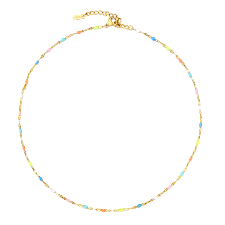 Damen Regenbogen Choker Halskette mit leuchtenden Emaille-Farben, hypoallergen und robust.