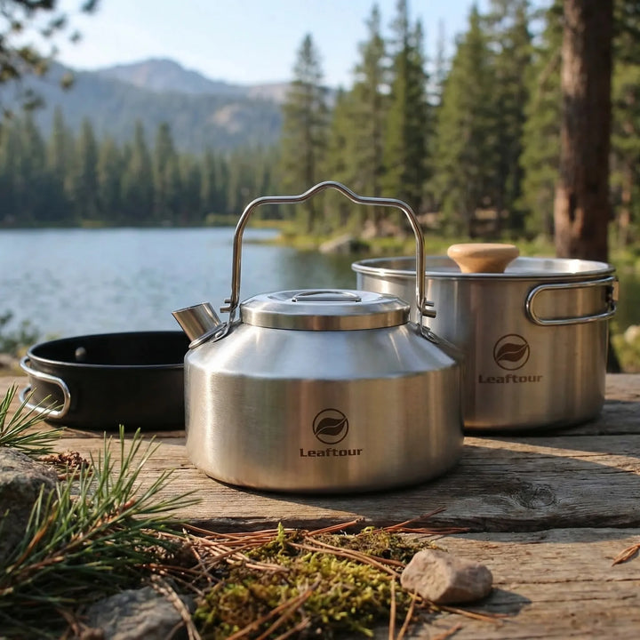 Kompaktes 3-teiliges Camping-Kochset für Outdoor-Abenteuer, ideal als Wandergeschirr oder mobile Küche.