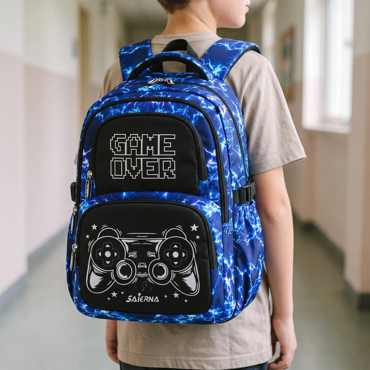 Schüler Schulrucksack Set mit coolem Gaming-Design und Controller-Motiv für den Schulalltag.