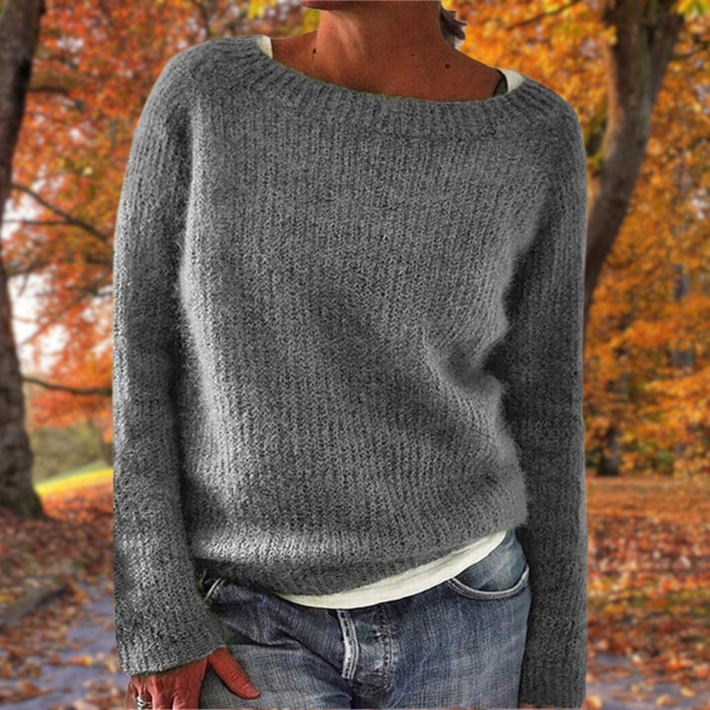 Gemütlicher Damen Strickpullover mit weicher Textur, Langarm und Rundhalsausschnitt für Komfort.