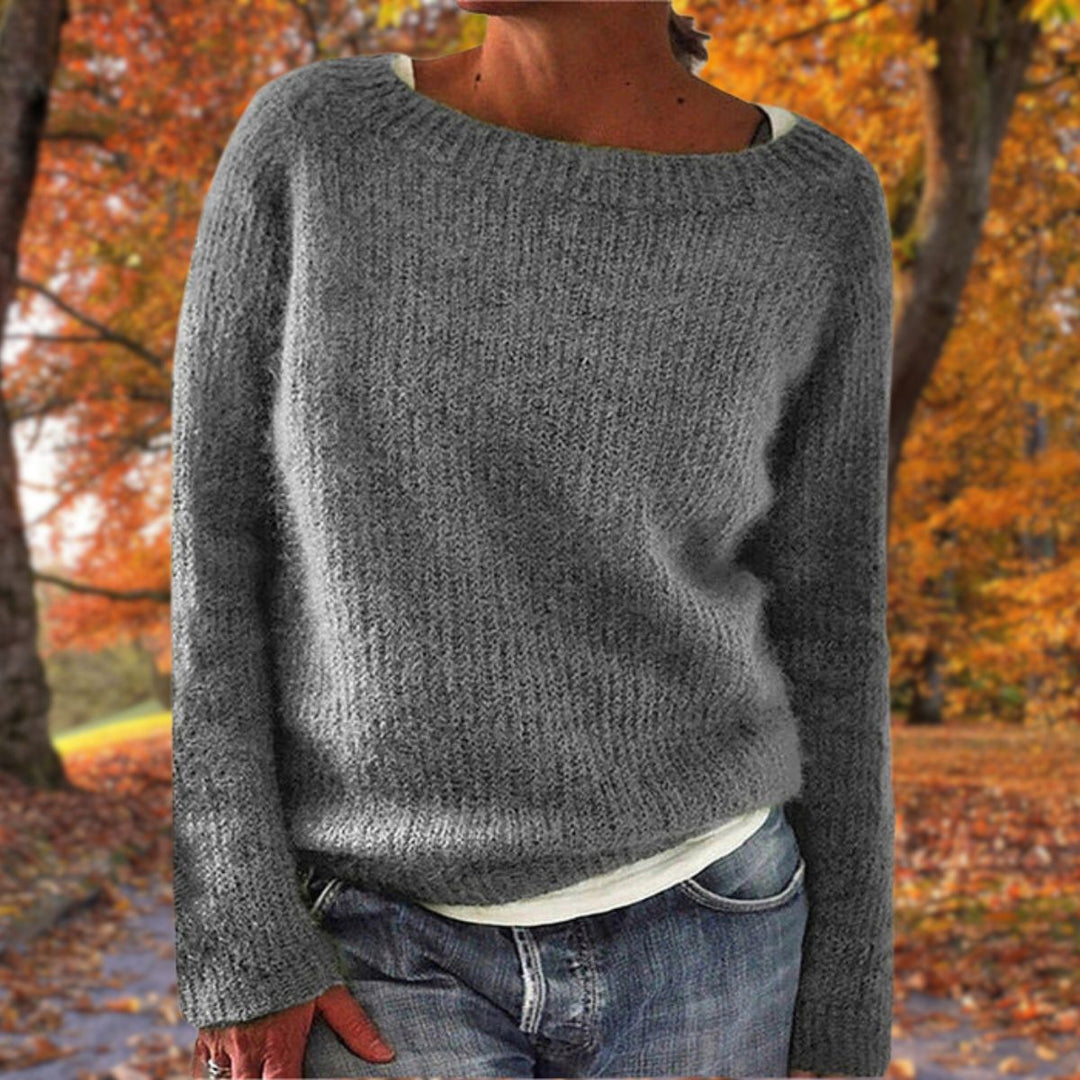 Gemütlicher Damen Strickpullover mit weicher Textur, Langarm und Rundhalsausschnitt für Komfort.