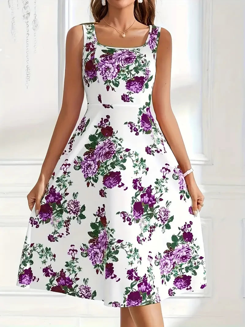 Zeitloses & bequemes Damen Midi-Kleid mit Blumenmuster, ideal für jeden Anlass.