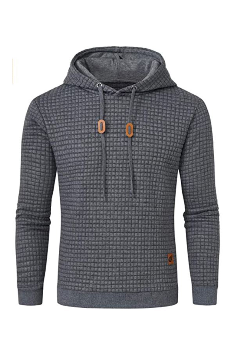 Herren Langarmhemd mit Kapuze in meliertem Grau. Lässiger Hoodie für Freizeit und Streetwear.