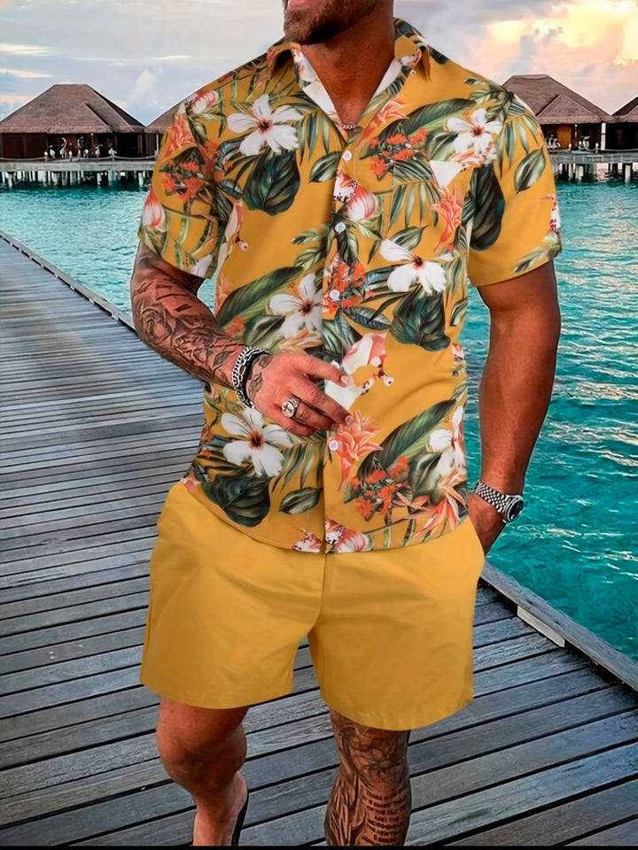Bequeme Herren Shorts aus dem zweiteiligen Sommer-Set. Atmungsaktive Freizeithose für heiße Tage.