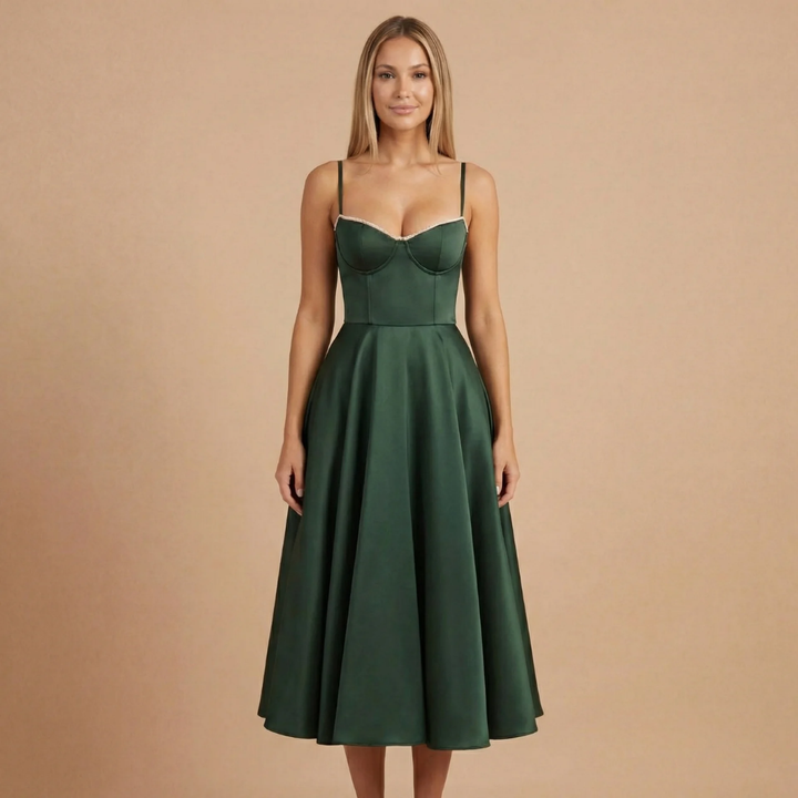 Elegantes A-Linien Midikleid für Damen. Ideal als Hochzeitsgast-Kleid oder für festliche Anlässe.