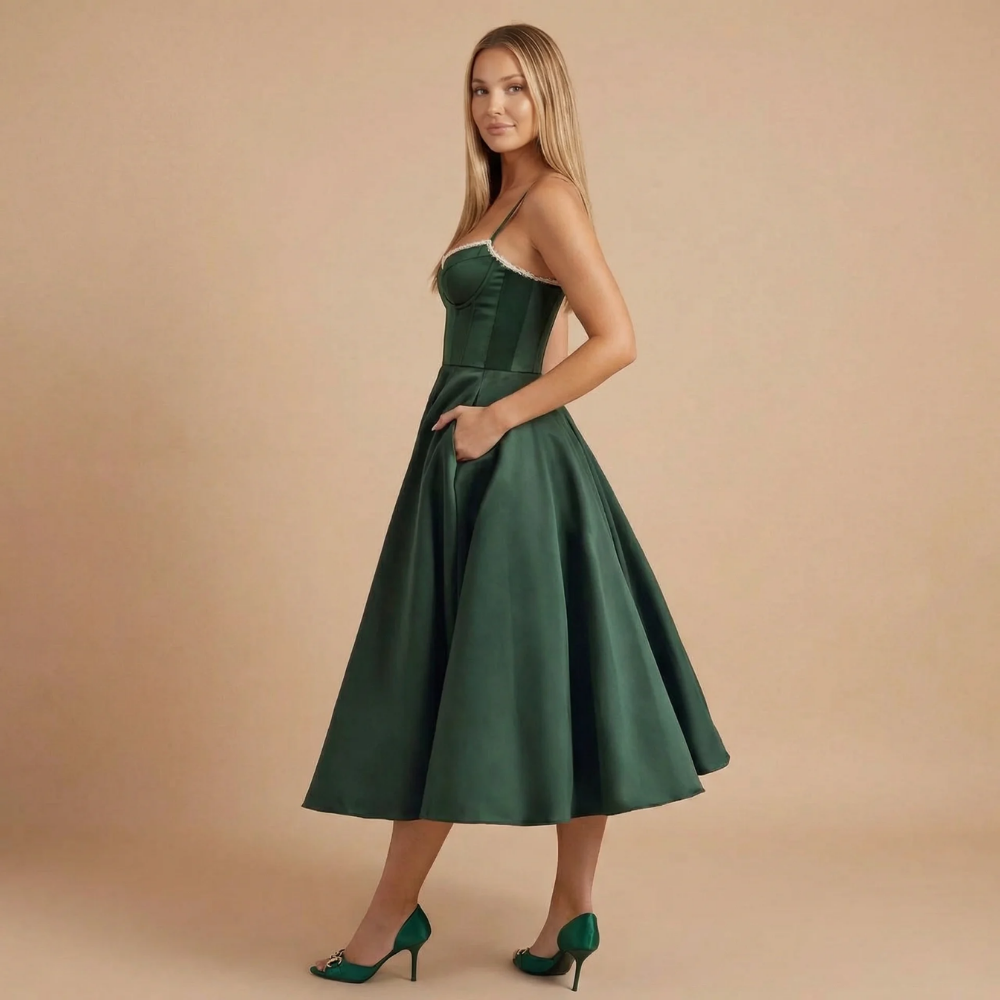 Festliches A-Linien Midikleid, perfekt für Hochzeiten und Abendveranstaltungen. Elegantes Damenkleid.
