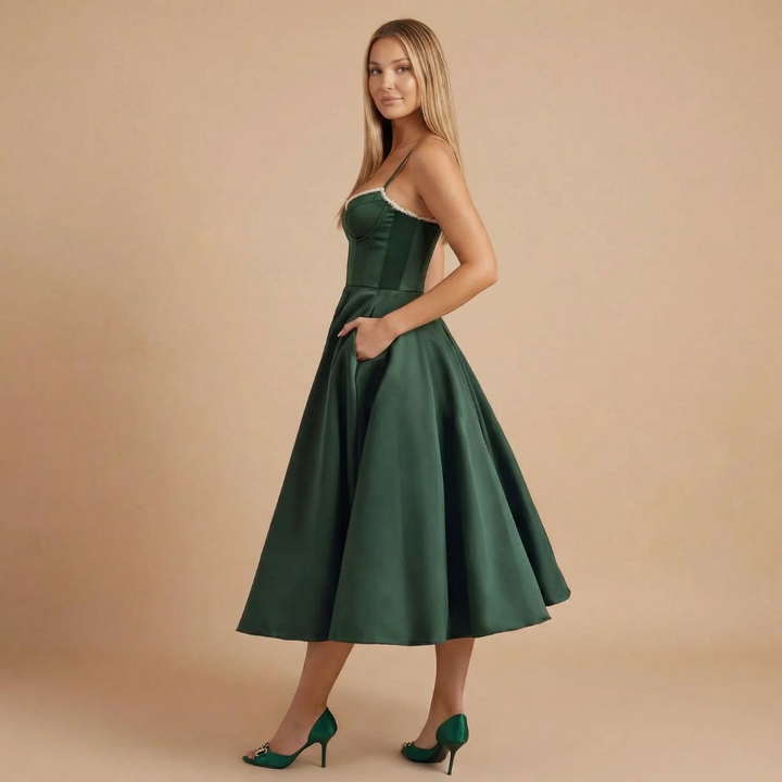Festliches A-Linien Midikleid, perfekt für Hochzeiten und Abendveranstaltungen. Elegantes Damenkleid.