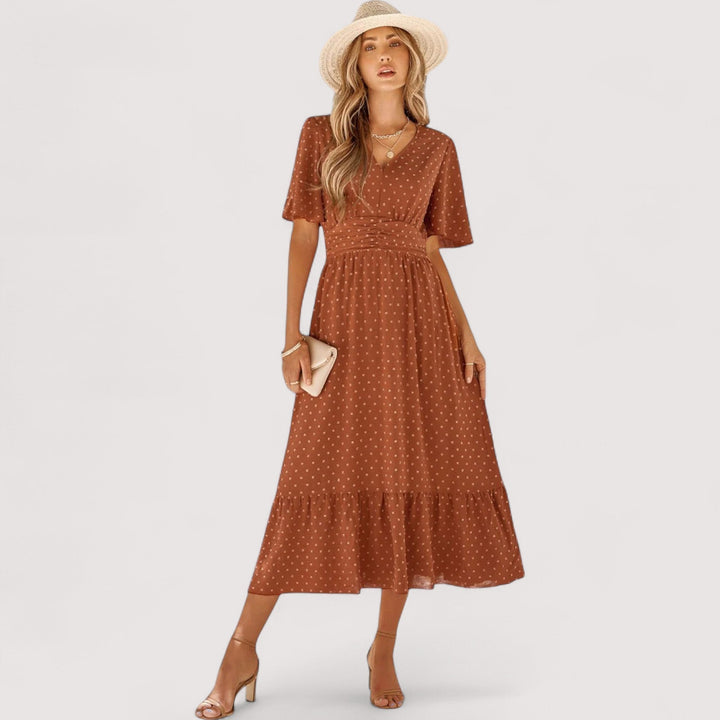 Komfortables Damen Maxikleid, elegant und leicht, mit schmeichelhaftem V-Ausschnitt; vielseitiges Sommerkleid.