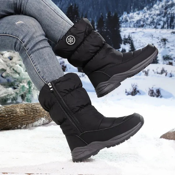 Modische Damen Winterstiefel; gefütterte Schneestiefel mit seitlichem Reißverschluss, warm & robust.