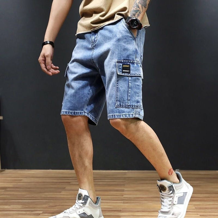 Bequeme Herren Sommer Bermudas im Vintage Look, dehnbar, als lässige Jeansshorts mit geradem Bein für den Alltag.