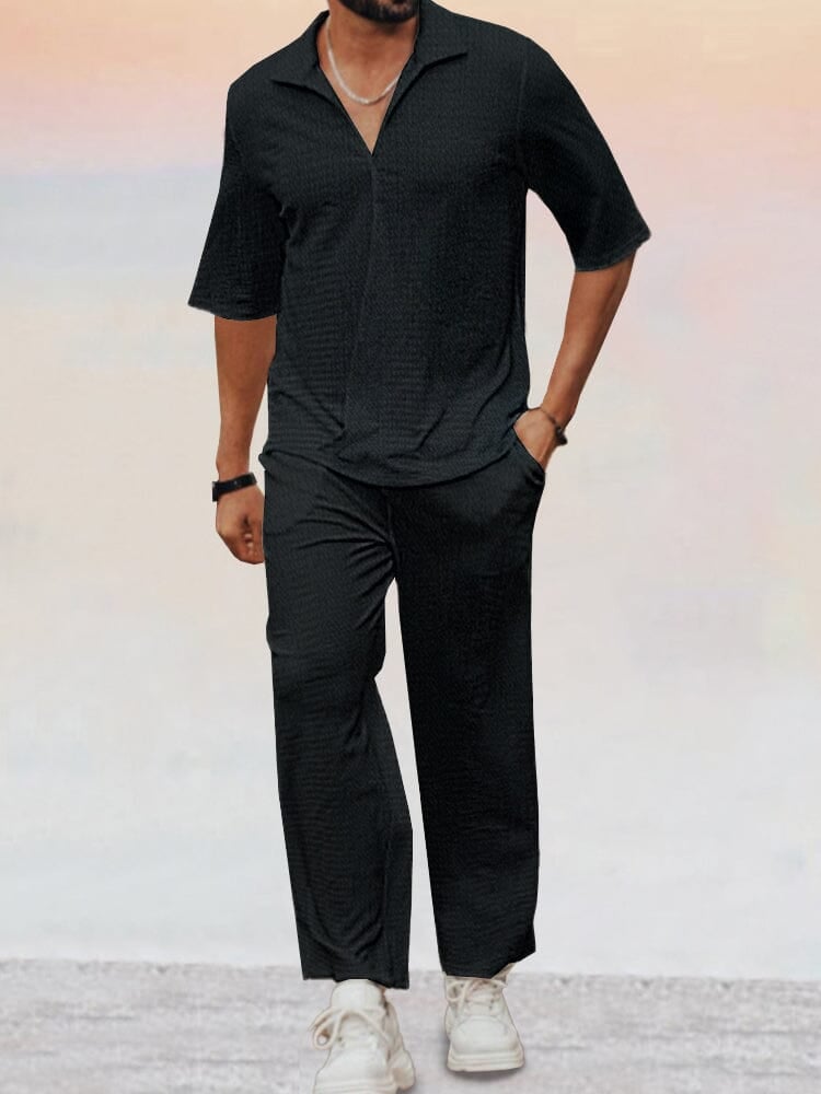 Herren Zweiteiler mit Poloshirt & Hose. Vielseitiges, atmungsaktives Set für Freizeit, Urlaub, Strand & Loungewear.