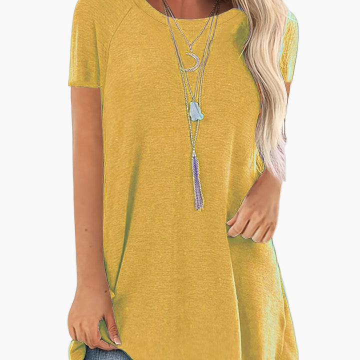 Damen Tunika T-Shirt mit Rundhals, Kurzarm, weich & atmungsaktiv, perfekt für Sommer.