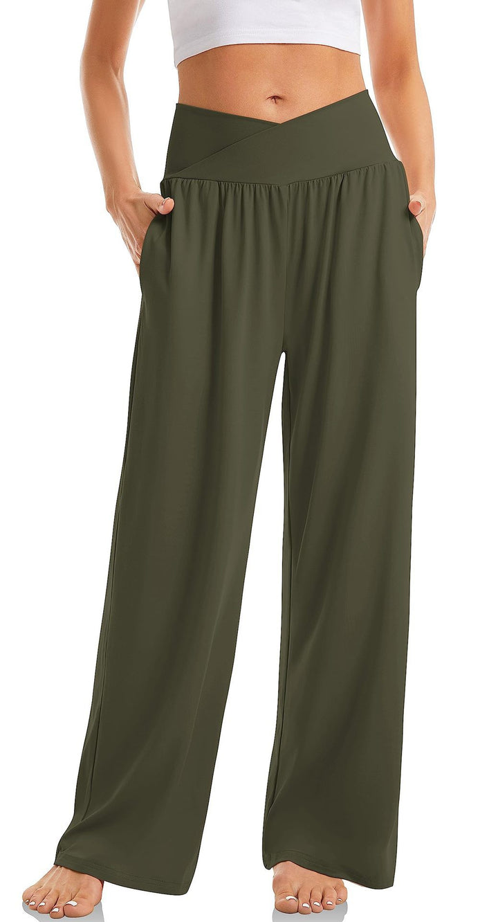 Elegante Damen Yoga-Hose Mavumo: V-Bund, weites Bein & Taschen. Bequeme Athleisure & Loungewear.
